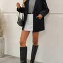 LILLUSORY Blazers for Women Business Casual Long Sleeve Suits Faux Suede Jackets Coats Work Blazer with Pockets Fall Clothes (Black)