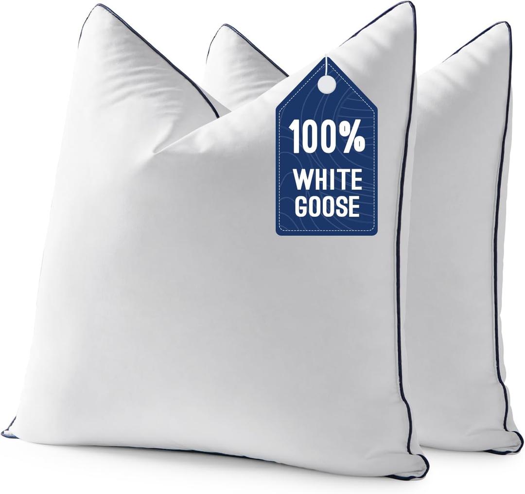 MIULEE Goose Feather Down 22x22 Pillow Insert Set of 2 with 100% Down-Proof Cotton Cover, Soft Fluffy Decorative Pillow for Sofa Bed Couch Living Room White