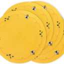 Whaline 4Pcs Round Placemats Bee Sunflower Embroidered Place Mats Bee Floral Dinner Table Mats for Home Spring Summer Holiday Birthday Baby Shower Party Decor