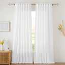 RYB HOME White Curtains Sheer - Linen Texture Sheer Window Covering, Light & Airy Translucent Panels for Bedroom Living Room Patio Glass Door, 52 inch Width x 95 inch Length, Set of 2