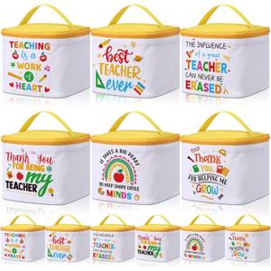 12 Pcs Teacher Appreciation Gifts Bulk Back to School Teacher Lunch Bags Thank You Gifts Insulated Cooler Lunch Boxes Totes Bulk Reusable for Women First Day of School Party Gift Men Women