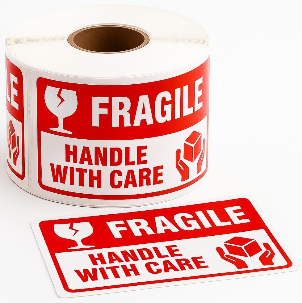 Fragile Stickers 3 x 2 Inch  Waterproof Handle with Care Labels for Shipping and Moving - 500 Strong Adhesive Stickers per Roll