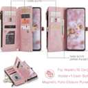 Defencase Compatible with Samsung Galaxy S21 Ultra Case Wallet with RFID Blocking Card Holder for Women Men, PU Leather Magnetic Snap Flip Zipper Strap Wallet Case Fit for Galaxy S21 Ultra 5G, Pink