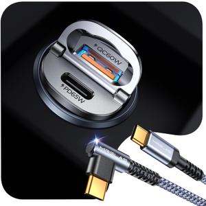 MRGLAS 125W Fast iPhone 17/16 Car Charger, USB C Car Charger with Type C Cable, PD65W & QC65W, Flush Fit, All Metal, Cigarette Lighter USB Adapter for iPhone 17 16 Samsung S26 S25 Ultra Pixel 10