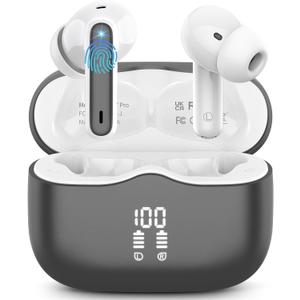 Wireless Earbuds, 2025 Bluetooth 5.4 Headphones in Ear with 4 ENC Noise Cancelling Mic, New Wireless Earphones HiFi Stereo Deep Bass 40H Playtime, LED, in-Ear Bluetooth Ear Buds IP7, Dark Grey
