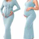 2 PCS Maternity Dress Short Cardigan Bodycon Maxi Formal Dresses Baby Shower Spring Summer for Women (Blue, M)