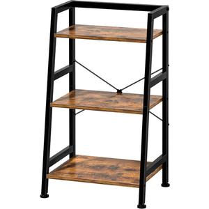 3-Tier Bookshelf, Ladder Shelf, Industrial Bookcase with Steel Frame, Metal Small Bookcase, stand up shelves for Living Room, Home Office, Kitchen, Bedroom, Industrial Style（Rustic Brown & Black）