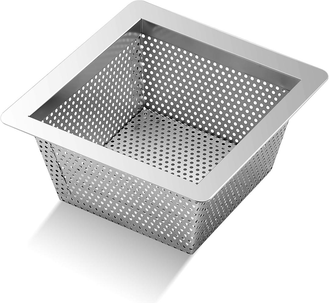 Tuanse 1 Pcs 10 x 10 x 5 Inches Stainless Steel Commercial Floor Drain Strainer Square Floor Drain Filter Accessories for Commercial Kitchen Restaurant Diner Cafe