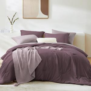WRENSONGE Queen Comforter Set - 7 Pieces Italian Plum Soft Bed in a Bag Queen with Fitted Sheet, Flat Sheet, 2 Pillow Shams, and 2 Pillowcases- Warm Bedding Sets for All Season