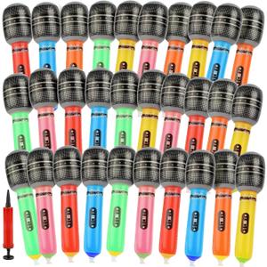 30 Pack Inflatable Microphones in Assorted Colors for Adults