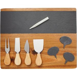 Juvale Wooden Cheese Charcuterie Board with Slate Inlay, 4-Piece Knife Set, 3 Signs (14 x 11 In, 9 Pieces)