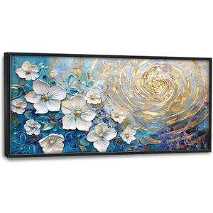 Flower Large Wall Art White Floral Pictures Abstract Golden Spiral Texture Wall Decor Canvas Print Painting Artwork for Bathroom Living Room Bedroom 60L" x 30W"