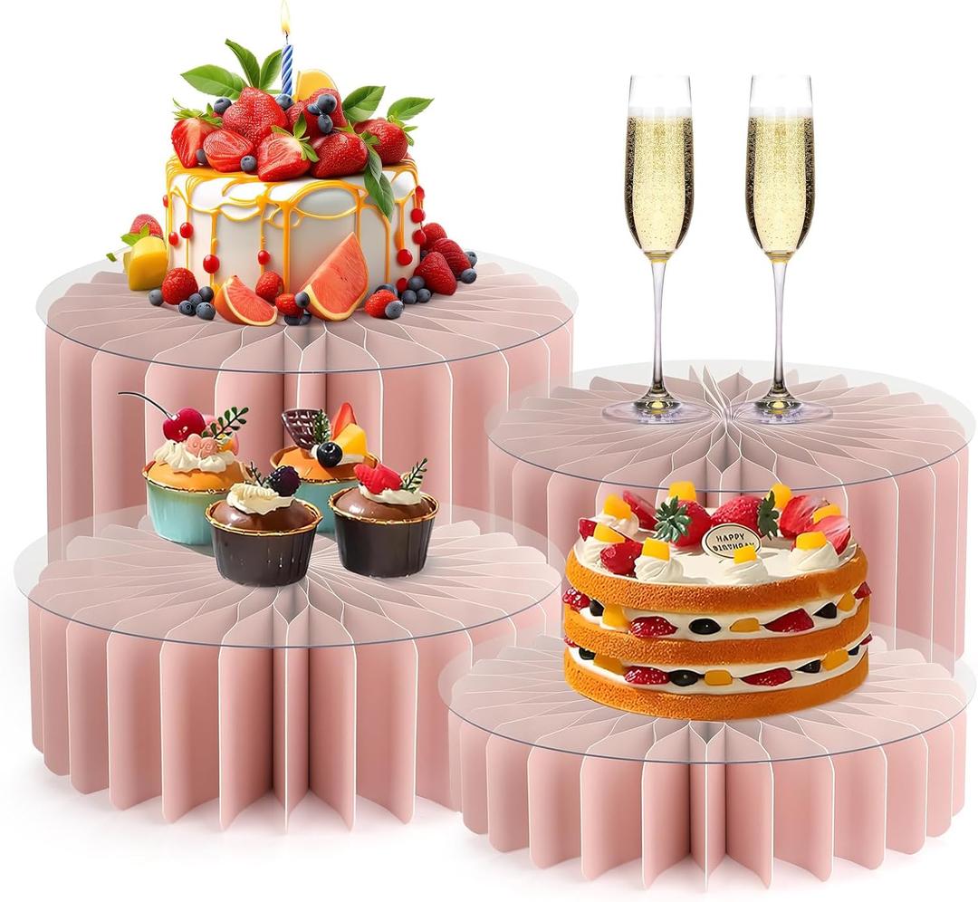 Buffet Risers Food Risers for Buffet Table Acrylic Risers Display Stands Tall Cake Stands Cylinder Stands for Party Pedestal Cake Stand Dessert Table Display Set Cupcake Stands Cupcake Display (Pink)