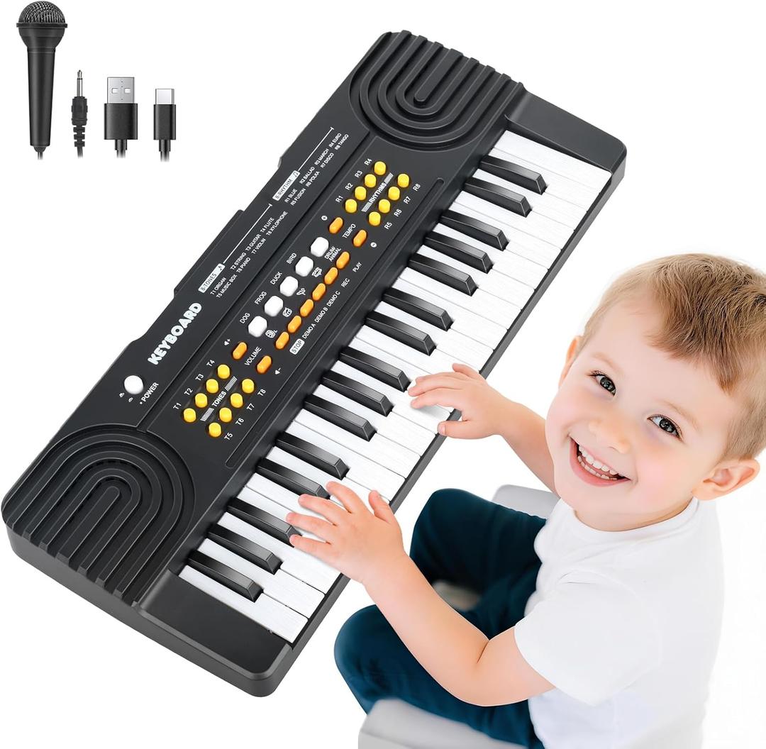 Upgraded 37 Key Piano Keyboard Toy for Kids Ages 3-5 Electric Pianos with Microphone Toddler First Music Toys for 3 4 5 6 7 Year Old Boys Girls Birthday (Black)