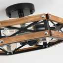 3-Light Rustic Farmhouse Wood Flush Mount Ceiling Light Fixture Oak Wood and Metal Cage Semi Flush Mount Ceiling Light for Hallway Hall Entry Bedroom Kitchen Farmhouse, Black