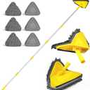 JEHONN Wall Mop with Long Handle 80 Inches, Upgraded 180 Collapsible Baseboard Cleaner Tool with Squeegee, Ceiling Duster with 3 Microfiber and 3 Chenille Pads for Cleaning Window, Cabinet (Yellow)