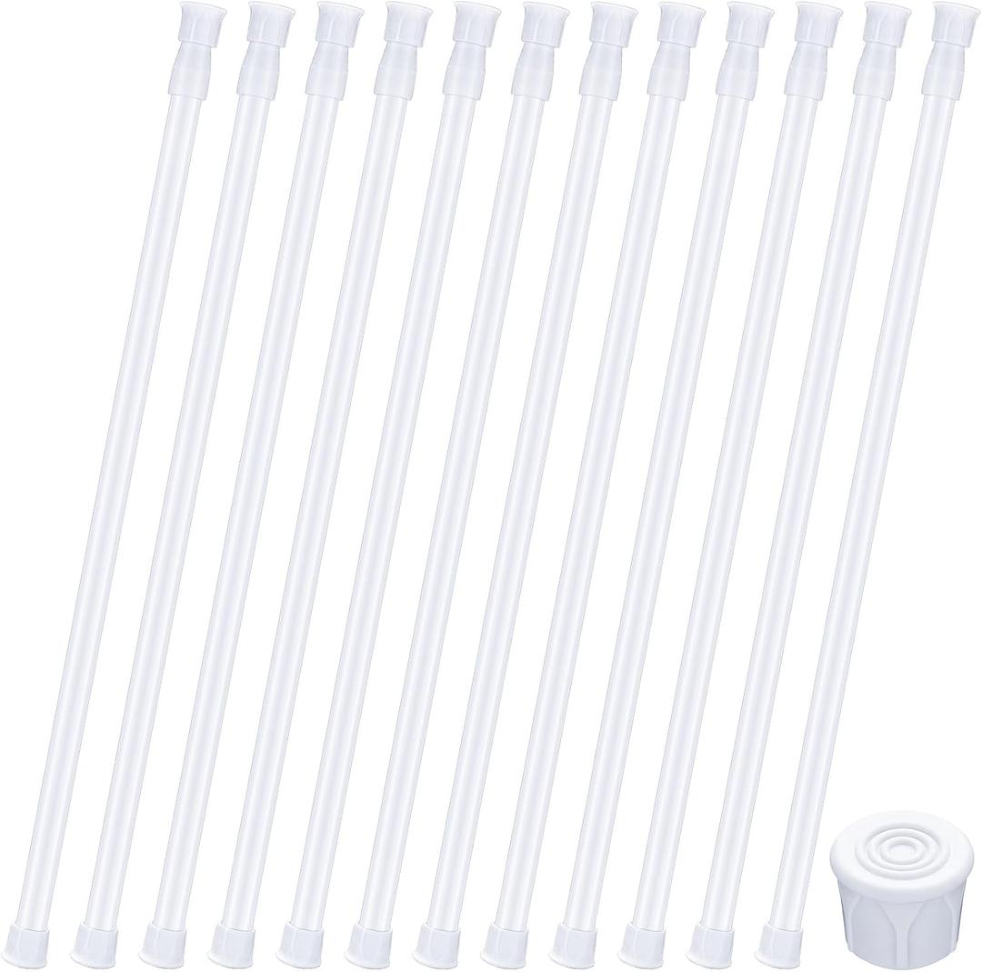 Frienda 12 Pcs Spring Tension Curtain Rods 16-28 Inch Adjustable Expandable Loaded Tension Rods for Kitchen, Bathroom, Cupboard, Wardrobe, Window, Closet, Door, Bookshelf DIY Project