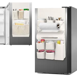 Weysat Mini Fridge Organizer with 14 Pockets Dorm Essentials Dust Cover for Household Refrigerators Mini Fridge Hanging Caddy Organizer Storage Bag for Kitchen Dorm Office Home School(White)