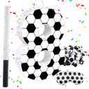 16Inch Soccer Ball Number 8 Piata Includes Wooden Stick, Blindfold, and Confetti for for Kids 8th Anniversary Sport Themed Party Birthday Supplies