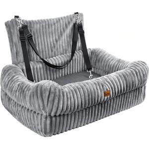 Pawaboo Dog Car Seat, Dog Booster Car Seats with Memory Foam, Thickened Cushion & Washable Removable Cover, Pet Travel Carseat Bed with Safety Leashes for Medium/Large Dogs or 2 Small Dogs, Gray