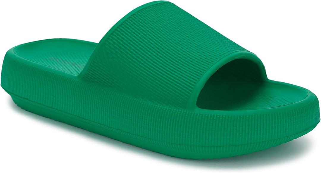 Joomra Pillow Slippers for Women and Men Non Slip Quick Drying Shower Slides Bathroom Sandals | Ultra Cushion | Thick Sole (7.5-8.5 Women/6-7 Men, Green)