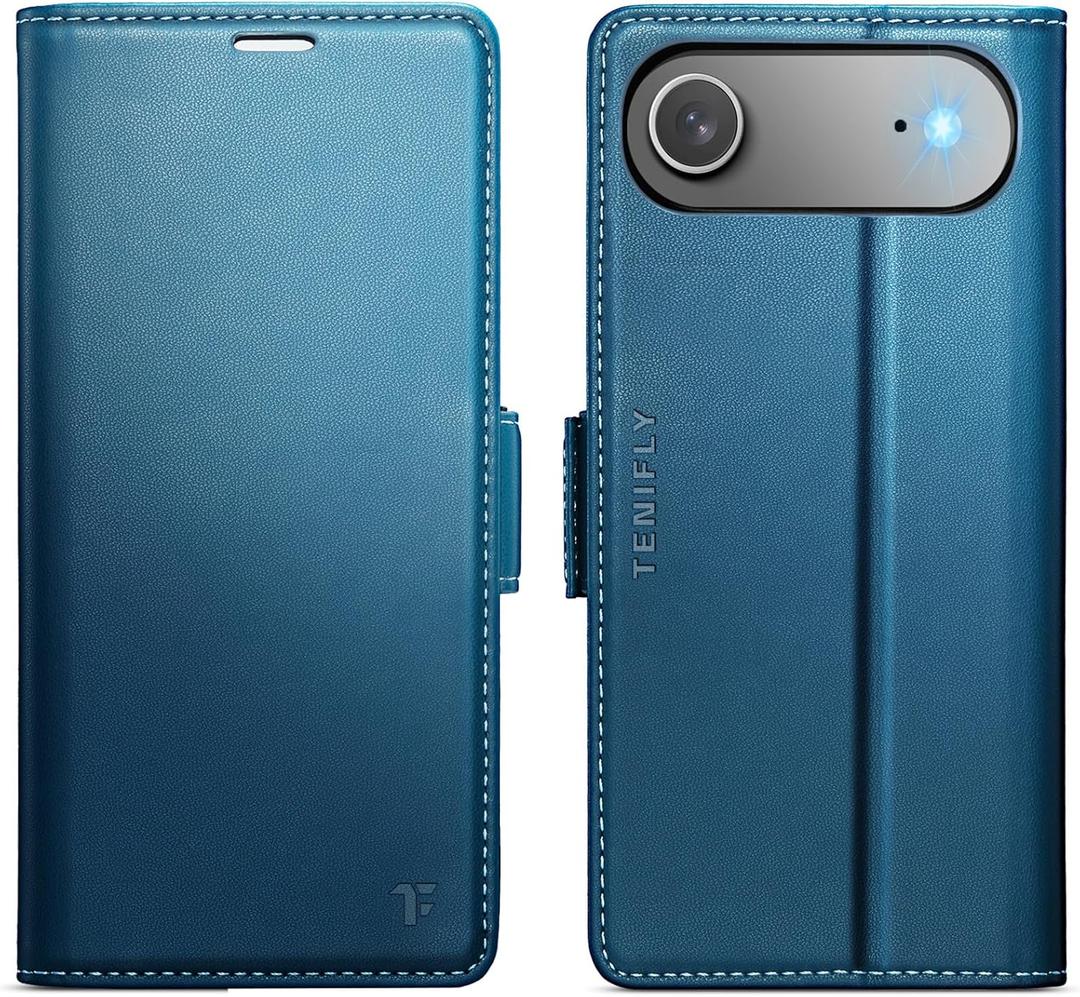 for iPhone 17 Air Case Wallet with RFID Blocking Card Holder, PU Leather Kickstand Protective Flip Phone Cover Fit for iPhone 17 Air 6.5" Blue