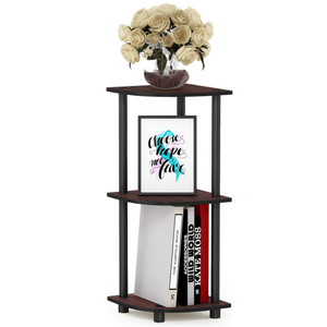 Furinno TURNNTUBE Corner Shelf, 3Tier Corner Bookshelf, Display Storage Shelves with Open Shelves, for Organization and Storage, Living Room, Home Office, Garage, Dark Cherry