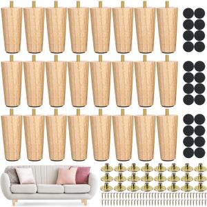 Maitys 4 Inch Round Solid Furniture Legs Furniture Wooden Replacement Chair Feet Dresser Sofa Couch Legs Table Cabinet Footstool DIY Projects for Home(Wood,24 Pcs)
