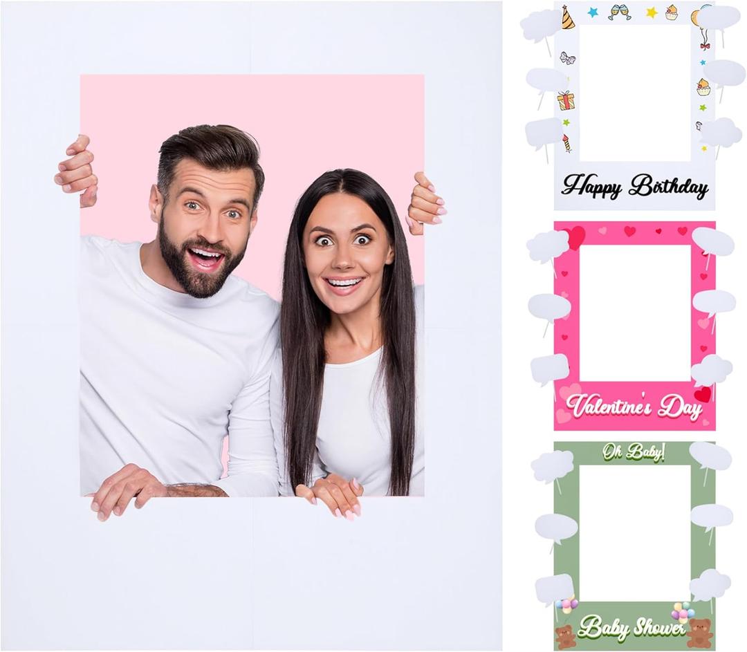 32 x 24 inch Blank Photo Booth Props DIY Happy Birthday Party Supplies Writable Picture Frame with Speech Bubble Signs Photo Booth Props for Valentine's Day Wedding Birthday Baby Shower Party Favors