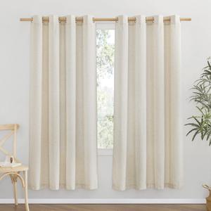 NICETOWN Linen Flax Semi Sheer Curtains 72" Length, Grommet Window Treatments Privacy Added with Light Penetration Vertical Drapes for Loft/Home Office, Natural, W55 x L72, 2 Panels