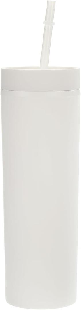 uxcell Skinny Tumbler with Lids and Straws, 16Oz Matte White Skinny Tumbler Bulk, Reusable Pastel Acrylic Tumbler, Double Wall Plastic Tumbler for Cold Hot Drinks, Coffee DIY