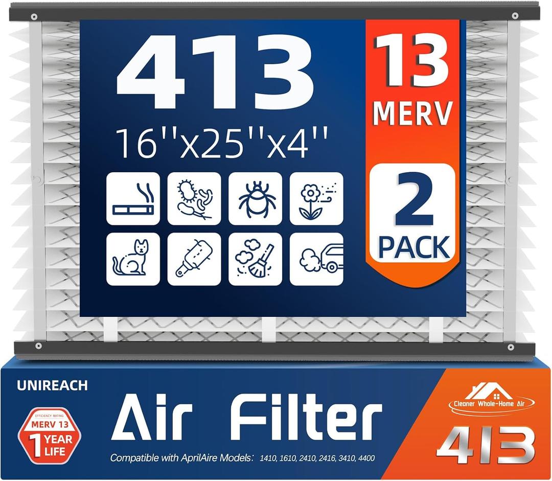 2 Pack 413 Replacement Air Filter, MERV 13,Actual Size: 16"x28"x4", Nominal Size: 16x25x4, HVAC Furnace Filter, Compatible with AprilAire Models 4400, 3413, 2416, 2413, 1610, 1413