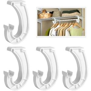 4Pcs Hanging Closet Rod Support,3/4 Closet Shelf Rod Holder,Sturdy J-Shaped Closet Brackets for Hanging Clothes,Cabinets Storage and Curtain