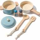 Premium Toddler Play Kitchen Toys, Wooden Kitchen Utensils, Accessories for Pretend Play Kitchen Set, Montessori Learning Toy, Pretend Cooking Playset, Gift for 3+