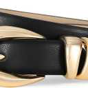 Fashion Waist Belt with Gold Buckle Women's Belts for Jeans Stylish Leather Belts for Women (Black)