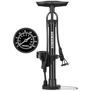 VOGORA Bike Pumps for Bicycle Tyres with Pressure Gauge, Portable with Presta & Schrader Valves, Bike Air Pump, Foot Pump for Tires, Inflatables & Balls