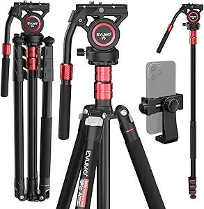 GF4 Fluid Head Tripod with Phone Mount, 78'' Professional Aluminum Heavy Duty Camera Tripod Monopod, Compact Portable Travel Tall Tripod Stand for Canon Nikon DSLR iPhone Camcorder,Max Load 26lb