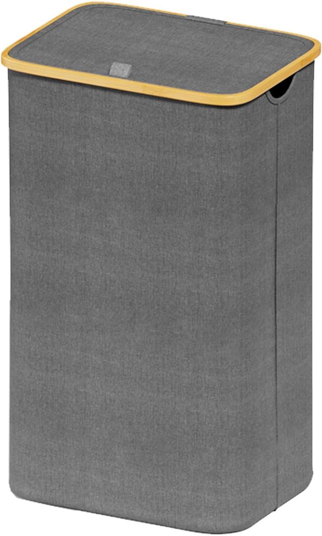SUOCO Laundry Hamper with Lid, 29 Gal (110L) Clothes Basket with Bamboo Handles, Large Foldable Laundry Hamper for Bedroom, Bathroom, Dorm, Laundry Room - Grey