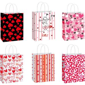 euoloar 24 Pack Small Valentine's Day Gift Bags, Love Hearts Design Favor Goodie Bags for Kids Class Party Gift Bags with Handle, Candy & Trea for Birthday/Mother's day,Anniversary,Sweetest Day