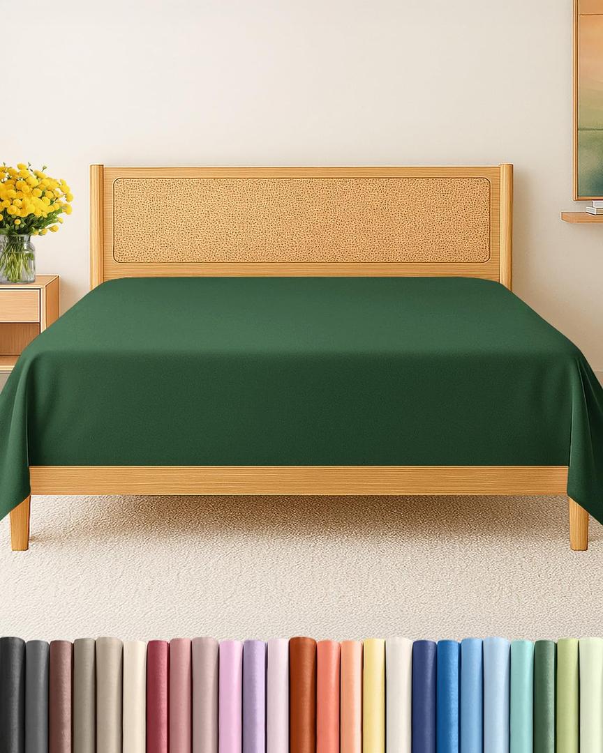 King Size Flat Sheet - Hotel Quality Top Flat Bed Sheet Only - Ultra-Soft, Comfy, Breathable & Cooling - Fade & Wrinkle Free - Easy-Care, Stain & Shrink Resistant Bedding - Oeko-Tex - Emerald Green