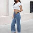 Genleck Wide Leg Cropped Jeans for Women Trendy High Waisted Crossover Boyfriend Jeans Mom Baggy Stretchy Denim (Blue, XS)