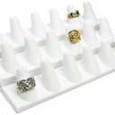 Novel Box White Leatherette Jewelry 18 Rings Finger Display Stand 8.25x4.75x2.5 Inches with Square Base - Ring Holder Organizer Stand for Selling or Personal Use - Display Stands for Rings