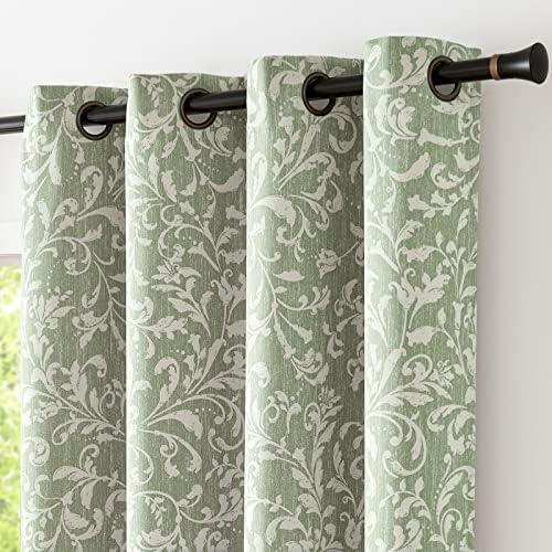 COLLACT 80% Blackout Curtains for Bedroom Green Scroll Floral Patterned Curtains 63 Inch Length Vintage Art Deco Drapes Thermal Insulated Room Darkening Grommet Drapes 2 Panels W50 x L63 Sage Green