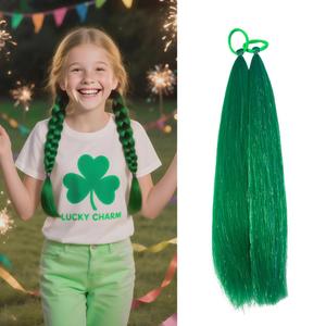 Dark Green Ponytail Extensions, Tinsel Hair Extensions for Women Girls Hair Accessories with Rubber Band Ponytail Hair Pieces Party Halloween Festival Wacky Hair Extension 2pcs/lot