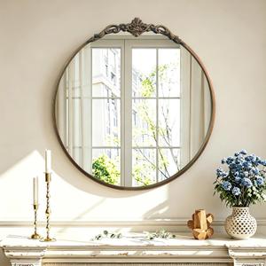 Round Antique Mirror, 24 Inch Traditional Black Vintage Bathroom Mirror for Wall, Gold Round Mirror for Living Room Vintage Mirrors for Wall Decor,Entryway,Bedroom,Hallway