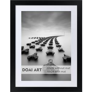 DOAI ART 22x28 Poster Frame Black without Mat or 18x24 with Mat - Polished Plexiglass for Wall Vertically or Horizontally Display - Wall Mounting Hardware Included