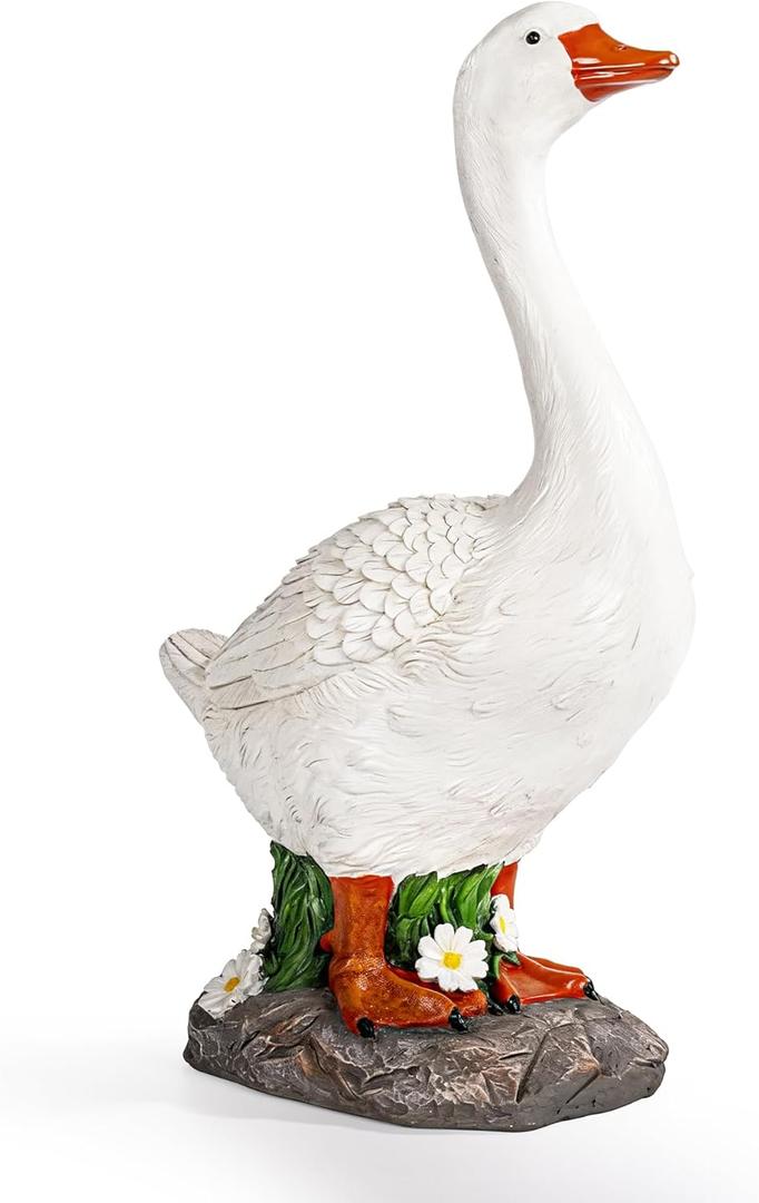 GIGALUMI 19" Large Porch Goose Statue, Durable Resin Garden Decor, Hand-Painted Animal Sculpture Indoor Outdoor, Patio Lawn Yard Art Ornaments, Birthday Housewarming Gift for Women Mom Grandma Friends