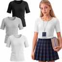 3 Pack Girls Ribbed T-Shirts | Short Sleeve, Crewneck, Slim Fit, Stretchy, Soft, Athletic, Basic Tees, Summer, Kids 5-14 Years