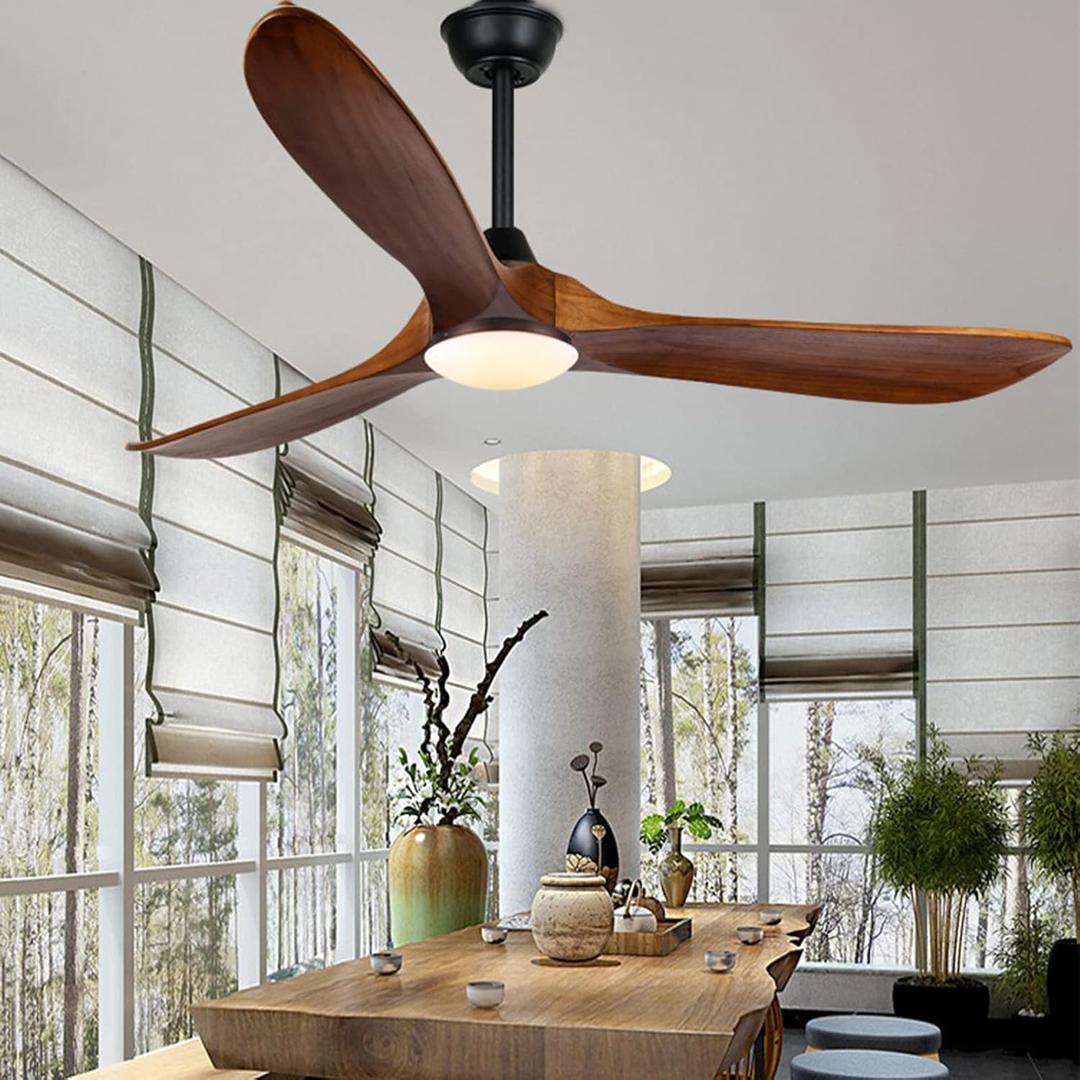 Farmhouse Ceiling Fans with Lights, 60 inch Outdoor Ceiling Fan for Patios with Light, 3 Blades Wood Ceiling Fan Damp Rated Large Airflow Commercial Ceiling Fans for Exterior House Porch Gazebo