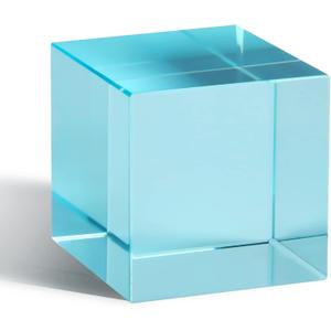 QFkris K9 Crystal Optical Glass Prism Cube Paperweight Ornament Art Glass Figurine Table Home Collectible Decor Photography Accessory (1.5inch,Cyan)